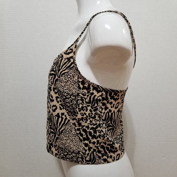 Silence + Noise top Small leopard cheetah animal print exposed zipper back crop - Picture 2 of 12
